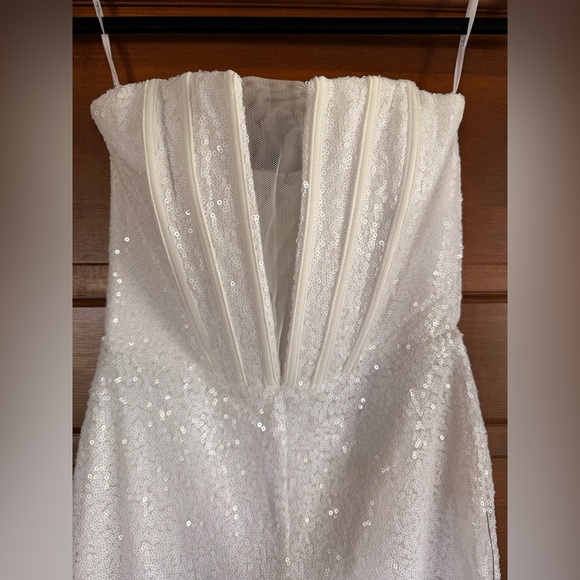Lulus Glamorous Spirit White Sequin Strapless Bustier Jumpsuit - Picture 5 of 8